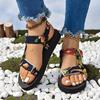thick-soled famous style fish mouth color matching Velcro beach sandals new cloth striped women's shoes