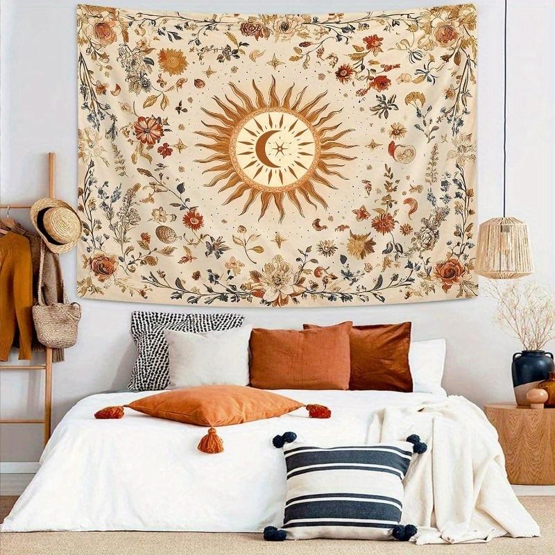 VIKAMA Boho Sunflower Tapestry Vintage Floral Mandala Wall Hanging for Bedroom Living Room Dorm Yoga Meditation Decor