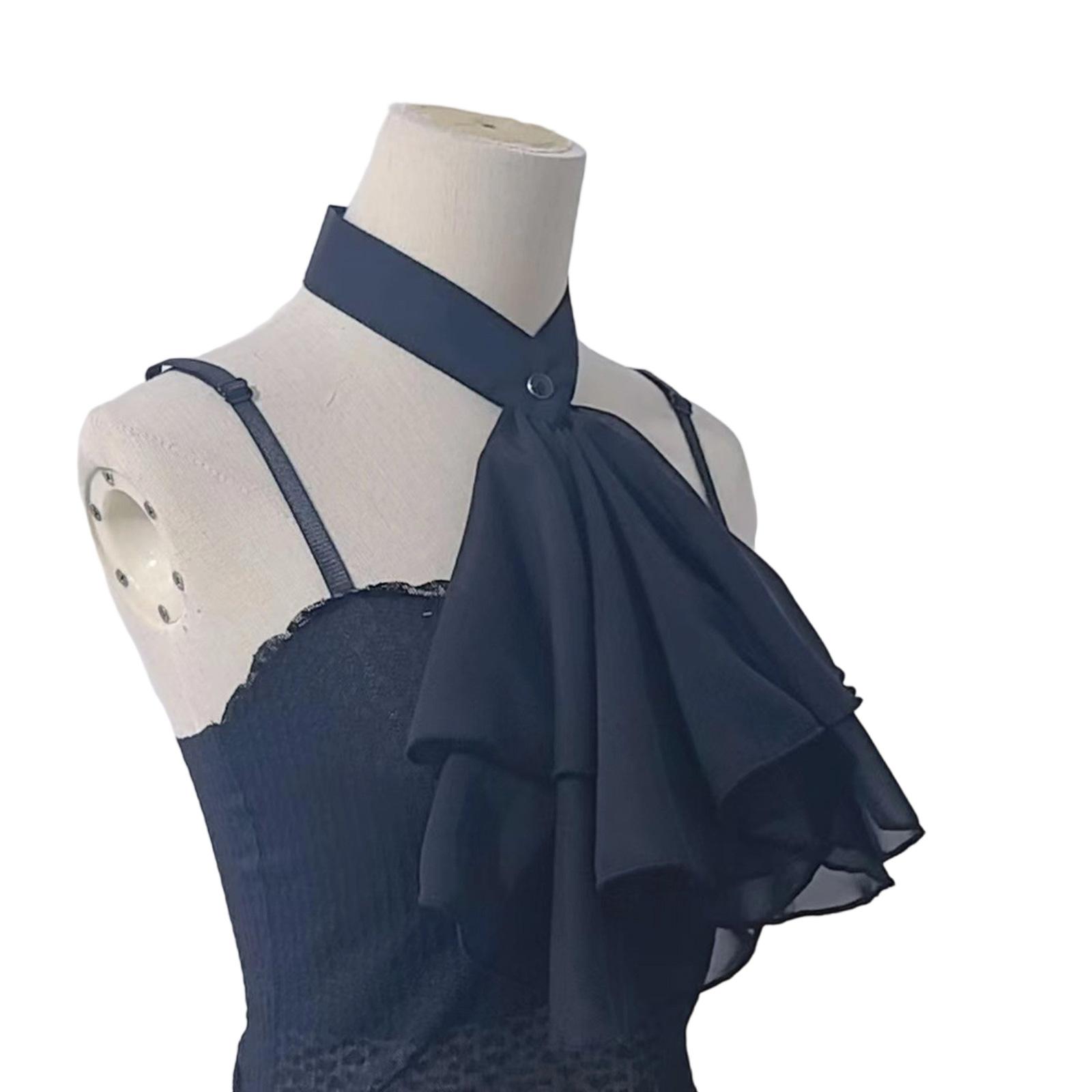 

Викторианский съемный шифоновый фальшивый воротник, многослойное жабо, галстук для средневекового костюма, исторической реконструкции, тематической вечеринки чёрный