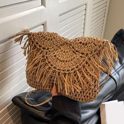 Summer Beach Women Tassels Straw Rattan Weave Shoulder Crossbody Bag Flap Female Retro Daily Envelope Handbag
