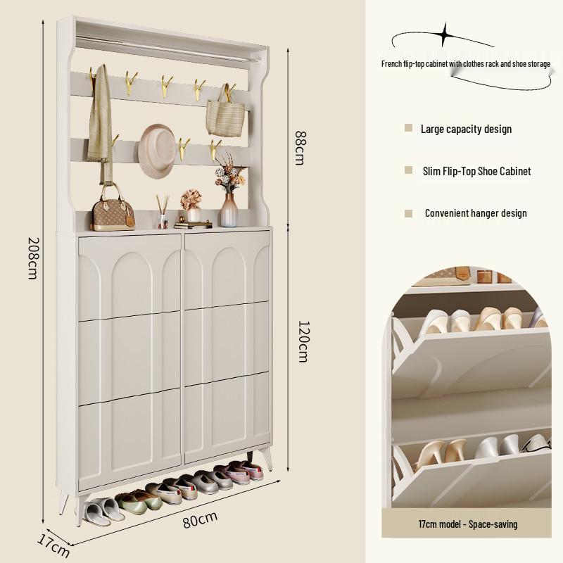 Ultra-Thin Flip-Top Shoe Cabinet & Coat Rack for Entryway Hallway Storage