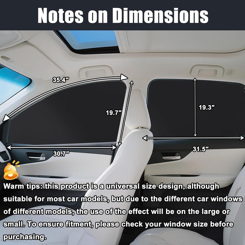 XCBYT Car Window Shades - 4 Pcs Car Privacy Curta - 100% Block Light Car Window Covers - Magnetic Side Window Sun Shade Keeps Cooler For