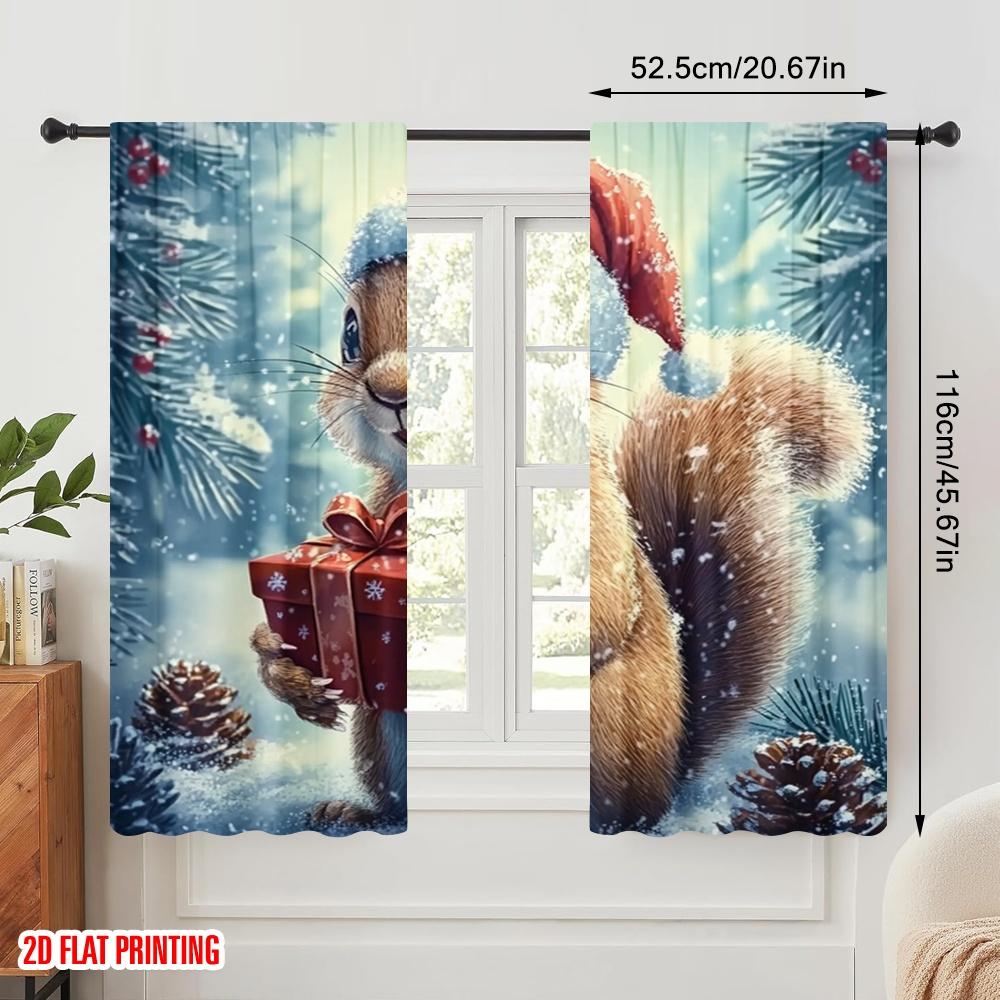 2pcs,2D Plane Printing Curtain Popular Cute Squirrel Christmas Gift (2) Polyester Fabric (without Rod) All Seasons for Living