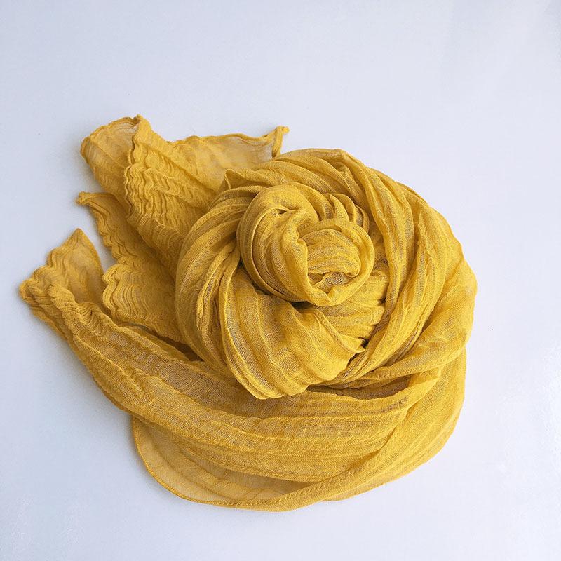 Spring And Summer Thin Cotton And Linen Scarf Zen Dance Narrow Shawl Natural Texture Pleated Silk Scarf Versatile Multi-Color