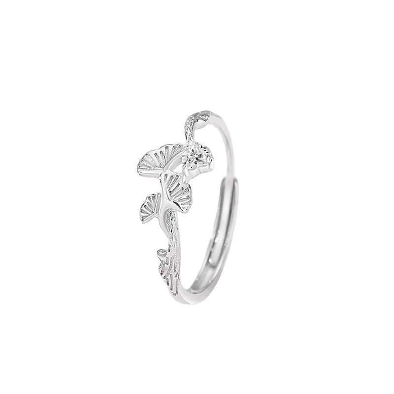 Tichya S925 Silver Apricot Love Couple Rings: Ginkgo Leaf Open Design, Forest Style, High-End Feel. Adjustable Open женского кольца