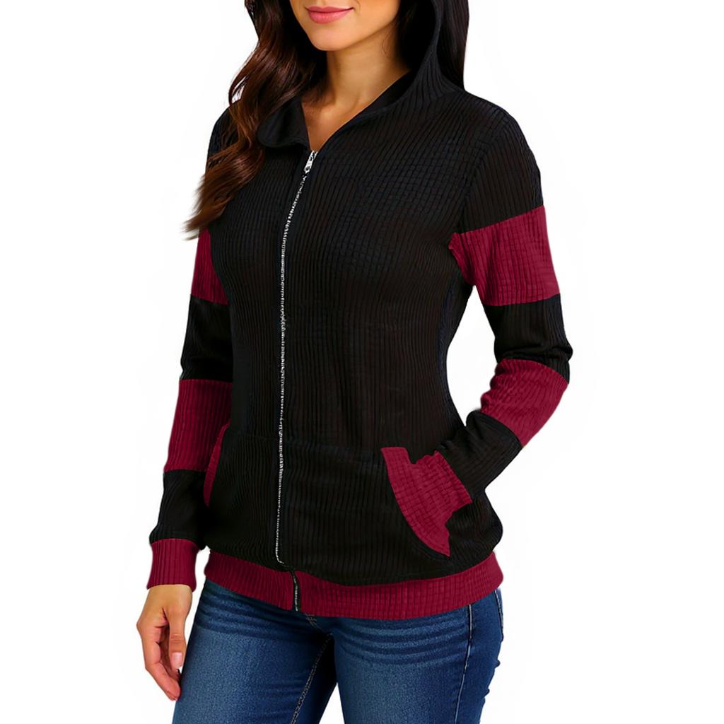 European & American Fall/Winter Hoodie - Thickened Ears Mid-Length Color-Block Hooded Cross-Border Sweatshirt