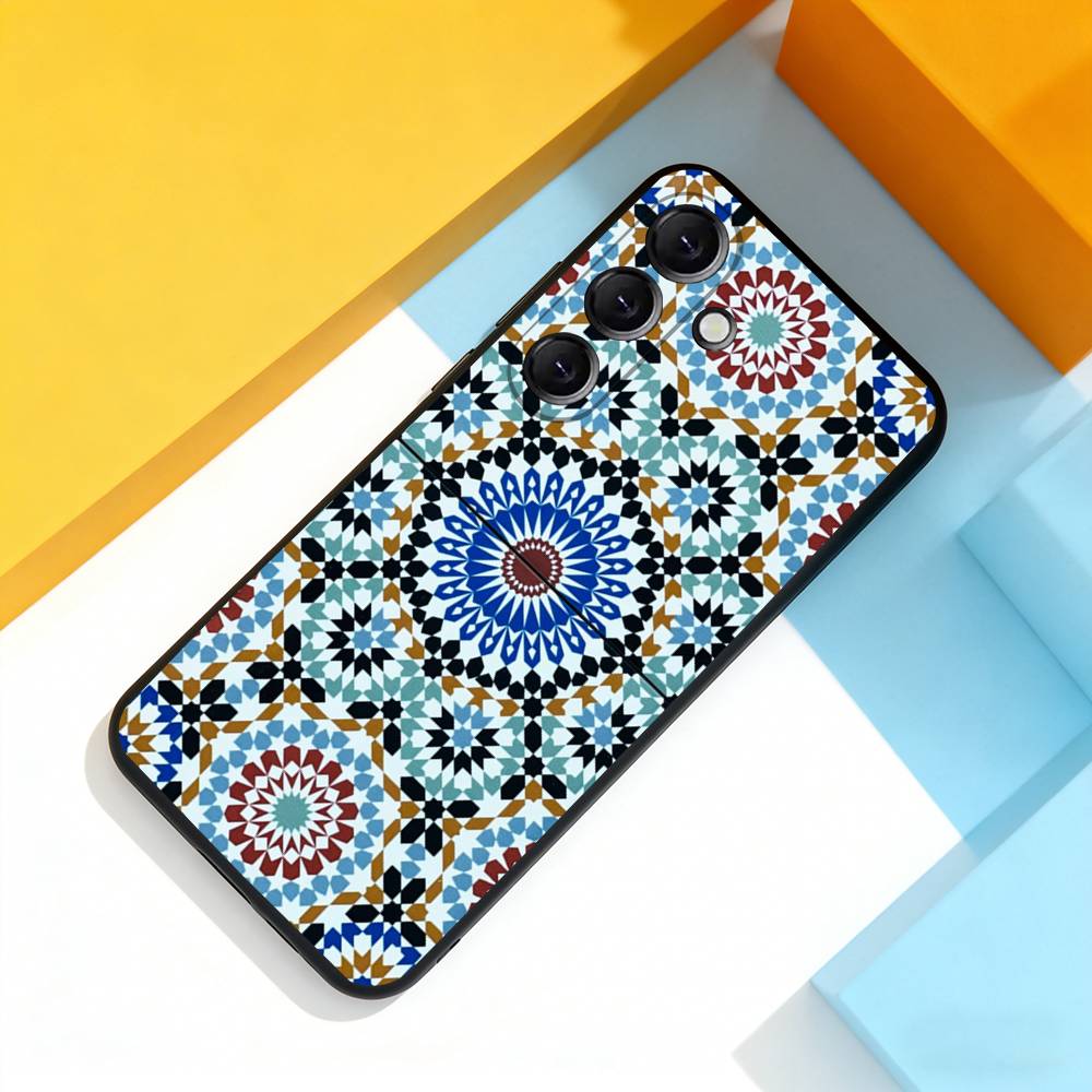 M-Moroccan Tile Cool Phone Case For Samsung Galaxy A 22,71,53,52,51,72,73,5G,Note,J7,8,9 Soft Black Cover