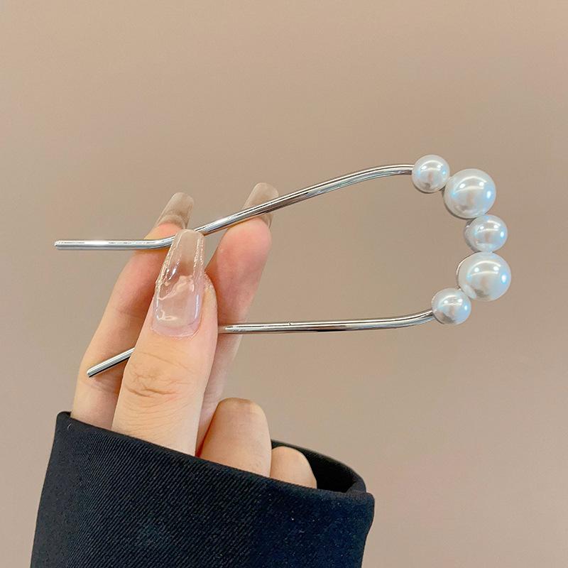 Einfache Imitation Perlen Haarstäbchen Elegante U-Form Metall Haarspangen für Damen Mädchen Mode Dutt Styling Werkzeuge Haar Accessoires