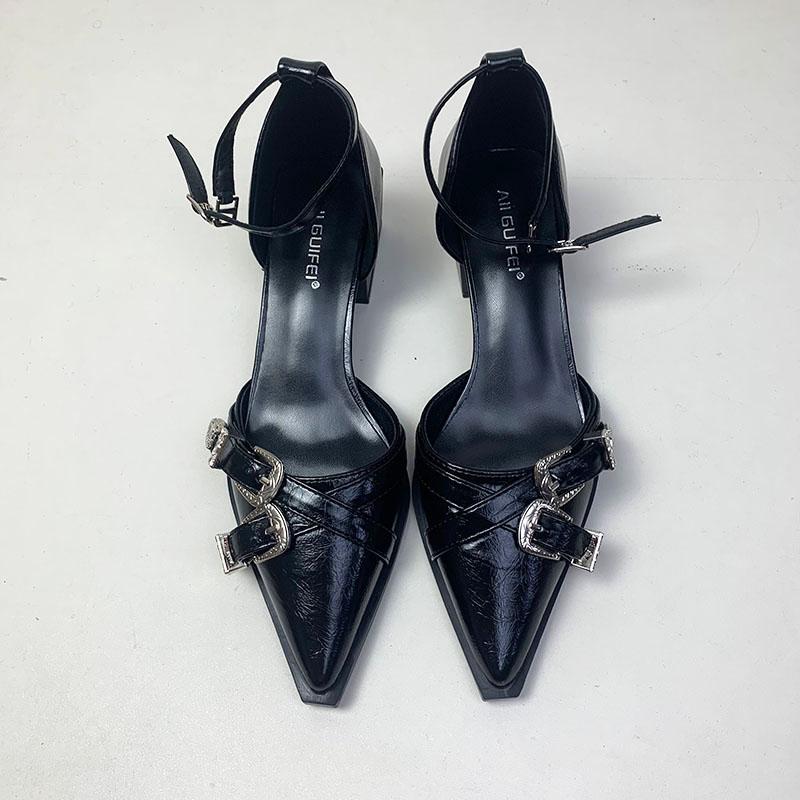Ankle Buckle Strap Women 4cm Heels Pumps Shoes Female Shallow Footwear Pointed Toe Ladies Medium Square Heels Shoes