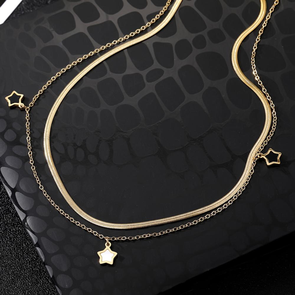 Fashion Star Pendant Necklace Women Elegant Charm Necklace Simple Double Layer Girl Gift Collar Chain Gift Sweater Chain