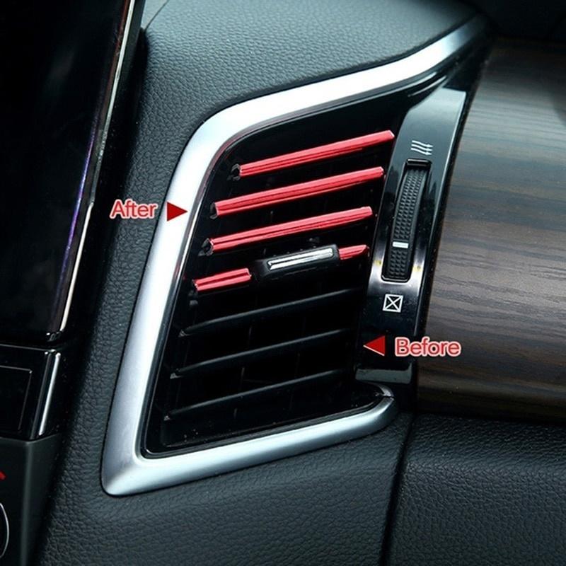 10pcs/set Car Styling Mouldings 20cm Interior Air Vent Grille Switch Rim Trim Outlet Scratch Guard Protector Car Styling Strip