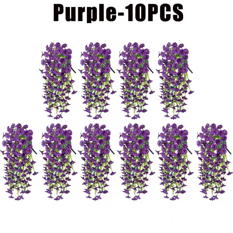 1-10pcs UV-Resistant Artificial Morning Glory & Eucalyptus Hanging Decor- Perfect for Home, Garden, Weddings | Versatile Outdoor