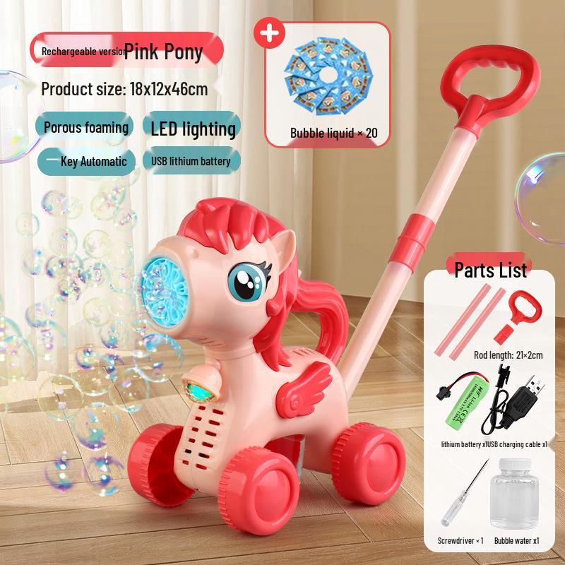 2025 Handheld Automatic Bubble Machine Toy for Kids – Outdoor Push Cart Bubble Blower