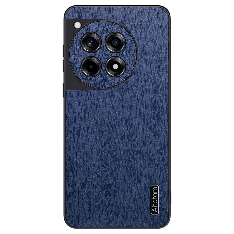 For OnePlus Ace 3 5G/12R 5G Case Wood Grain PU+PC+TPU Shockproof Phone Back Cover B