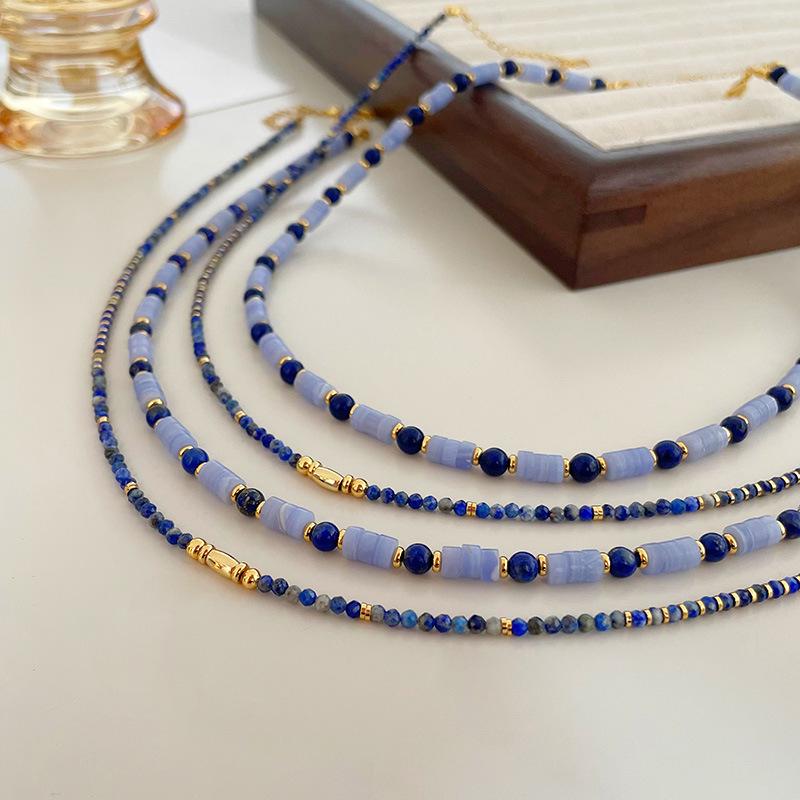 Elegant Retro Lapis Lazuli Beaded Necklace for Women - Versatile, High-End Fashion Clavicle Chain