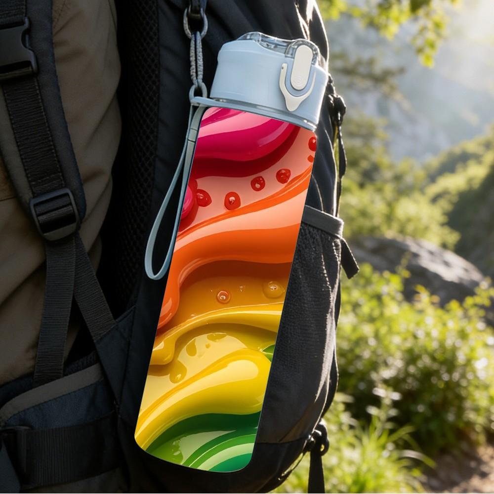 1PC Rainbow Swirl Marble Texture Print 750ml Color Plastic Sports Water Bottle Leakproof Flip Straw Lid Suitable for Sports Office Home Use