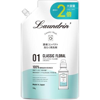 Laundrin Classic Floral Laundry Large Mild Detergent Detergent, Additive-Free, Capacity, Refill, 720g, Concentrated,