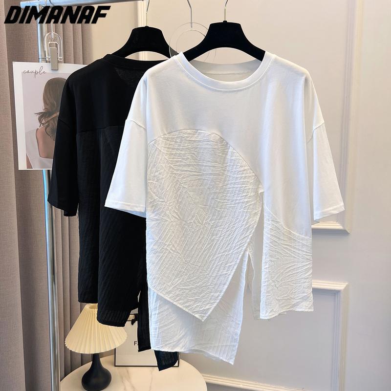 

DIMANAF 2023 Плюс Размер Лето Новая футболка Женщины Твердые Свободные Повседневные Базовые O-образные топы 925