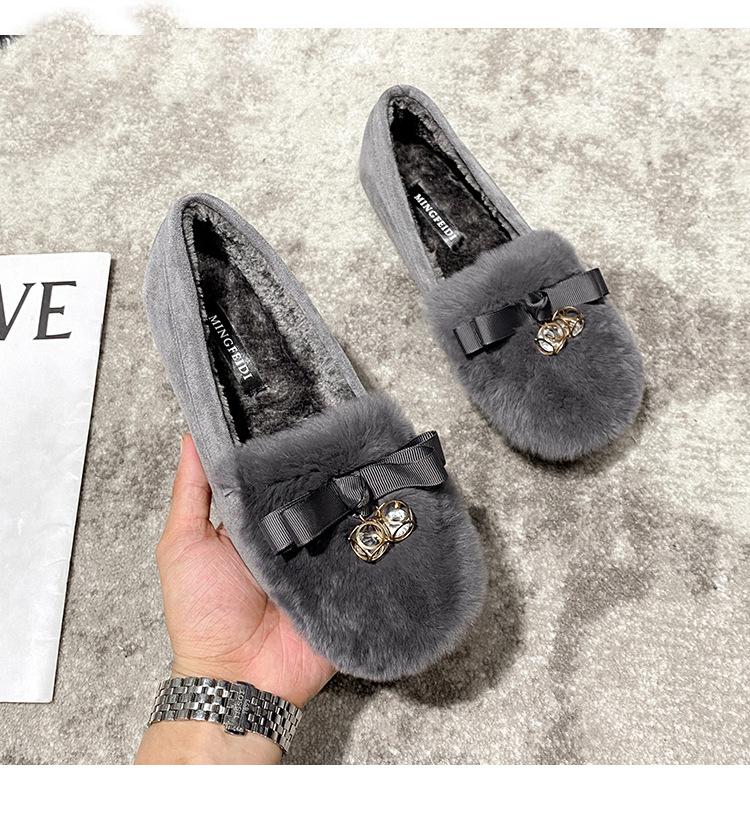 

Fashion Luxury Crystal bow-knot fur shoes women comfy warm plush loafers woman furry flats winter add cashmere moccasins big size 40-43 5 серый