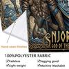 Odin Norse Mythology Tapestry, Viking God with Wolves and Ravens Wall Hanging, Valknut Symbol Wall Tapestry for Bedroom Living Room Decor