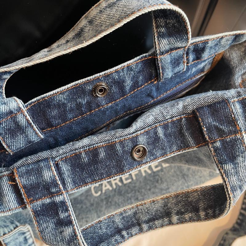 Large Capacity Retro Denim Bag Letter Print Shoulder Bag Women Crossbody Bag