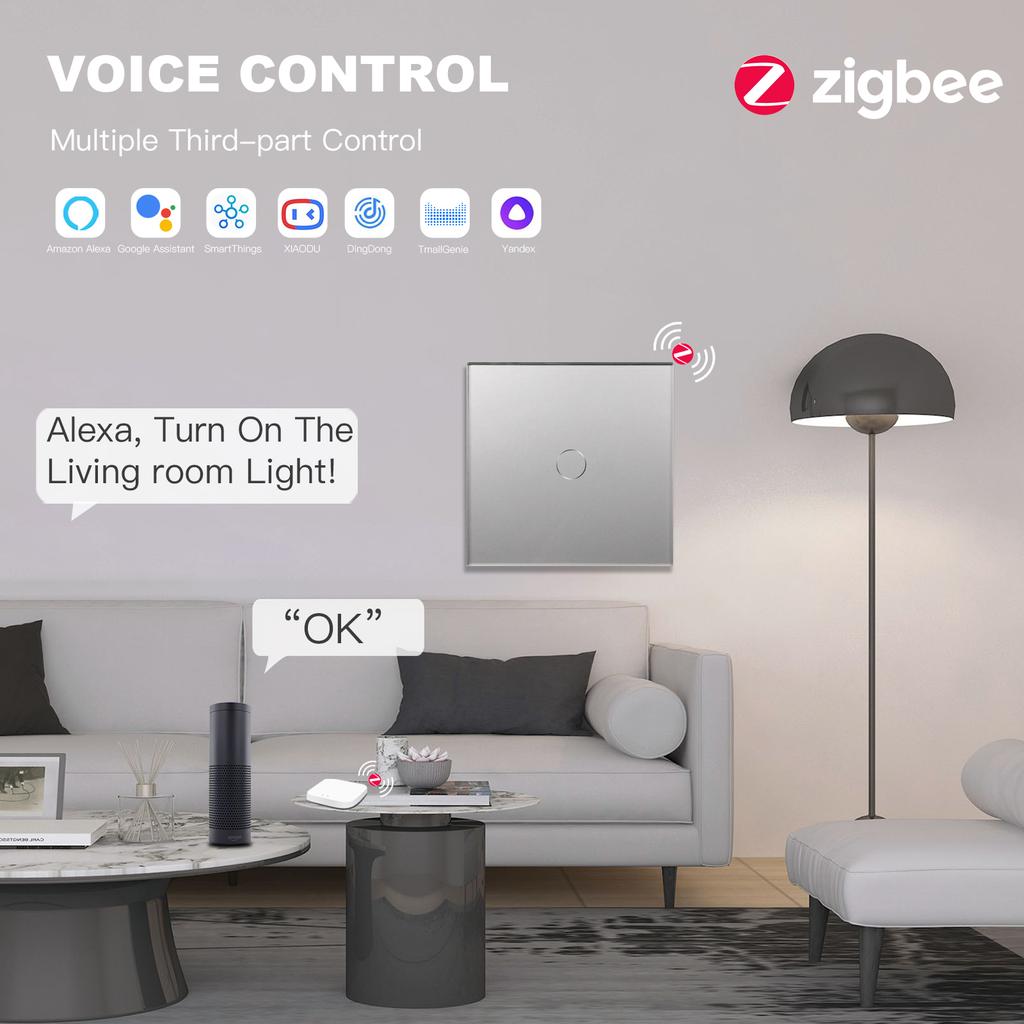 BSEED Zigbee 1/2/3Gang Touch Light Switch 1/2/3Way Sensor Switches With EU Type-c USB Sockets Tuya Smart Life Alexa Control