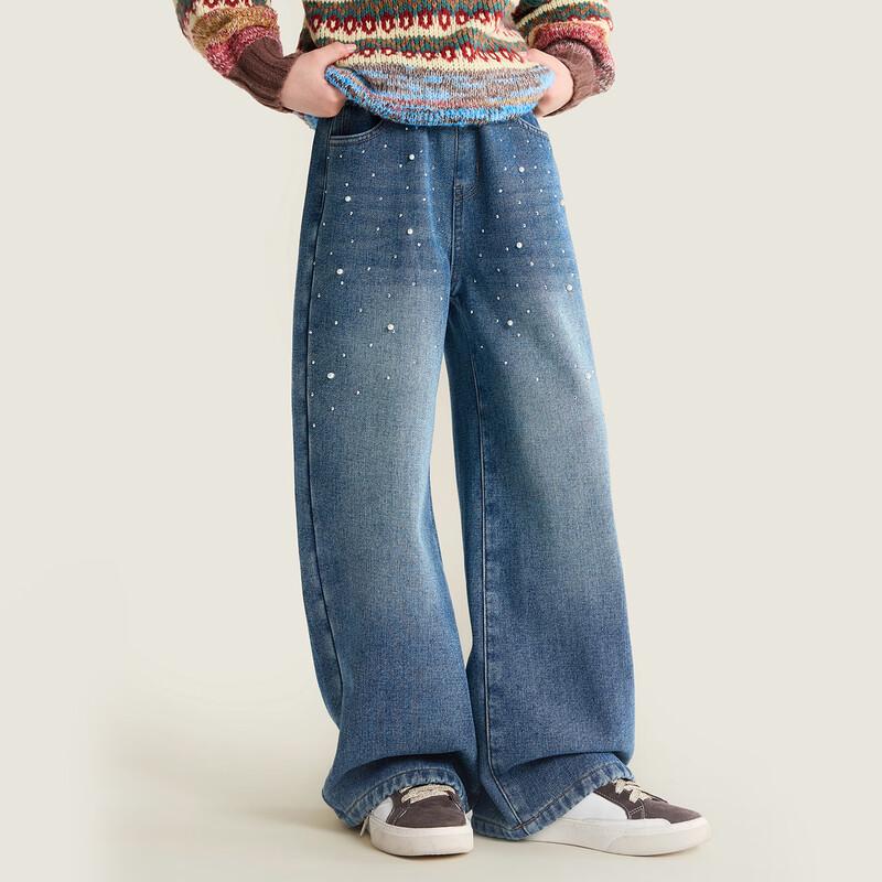 Girls' Fleece-Lined Embellished Straight-Leg Jeans