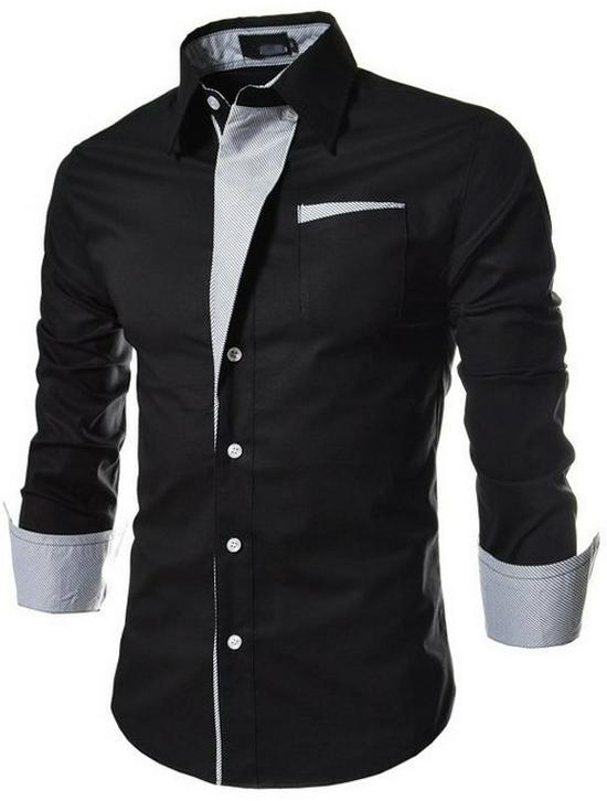 2021 Spring/Summer Men's Korean Style Striped Color Block Long Sleeve Shirt
