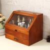 35*27*23cm1pc Vintage Women's Jewelry Wood Drawer Storage Box with Glass lid,Nordic Retro Style Dust-proof Sorting Makeup Cabinets.