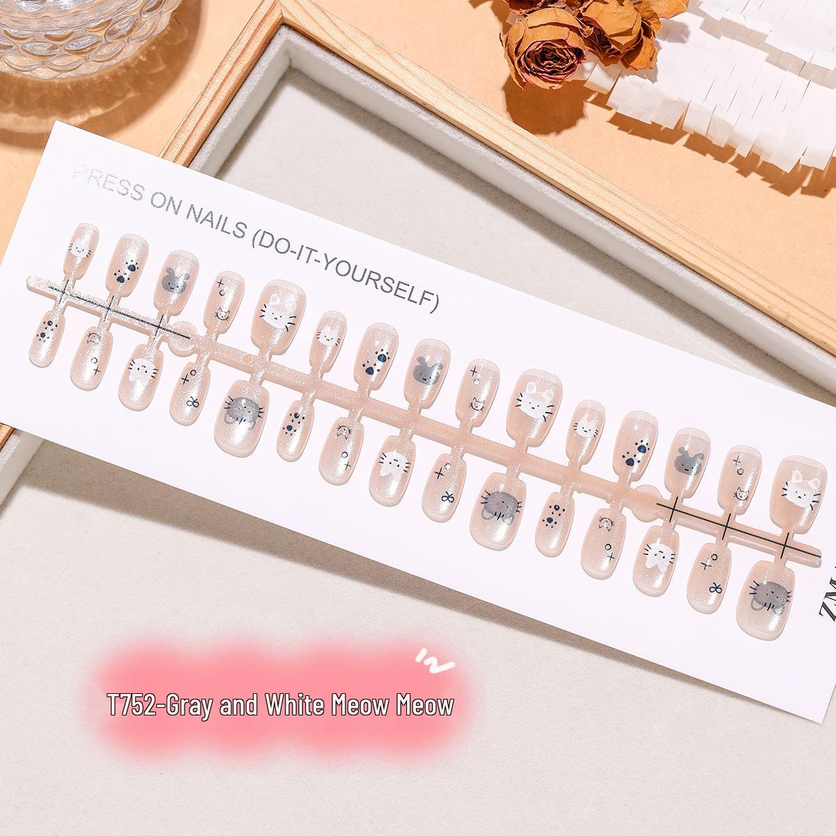 Gray-White Meow Meow Ultra-Short Cute Cartoon Cat Glitter Nail Stickers