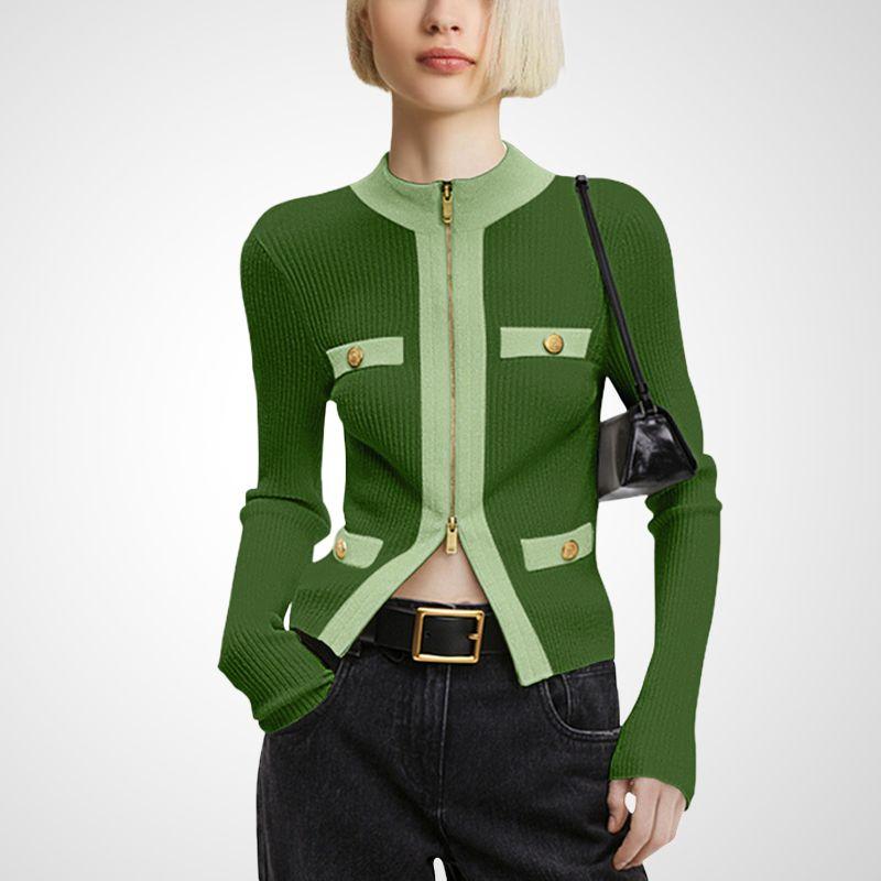 

Accessible Luxury Fall 2024 Double Zipper Knitting Cardigan Green S