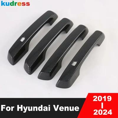 Door Handle Cover Trim For Hyundai Venue 2024 Carbon Fiber Car Side Door Handle Bowl Frame Accessories