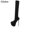 Fashion Eilyken 17CM Platform Heels Woman Over Knee Winter Boot Womens Black Knitting Round Toe Thigh High Long Socks  Lady Shoes