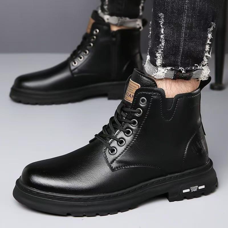 22 New Winter Velvet Warm Cotton Shoes British Style Leather Surface Casual High-top Martin Boots Snow Boots