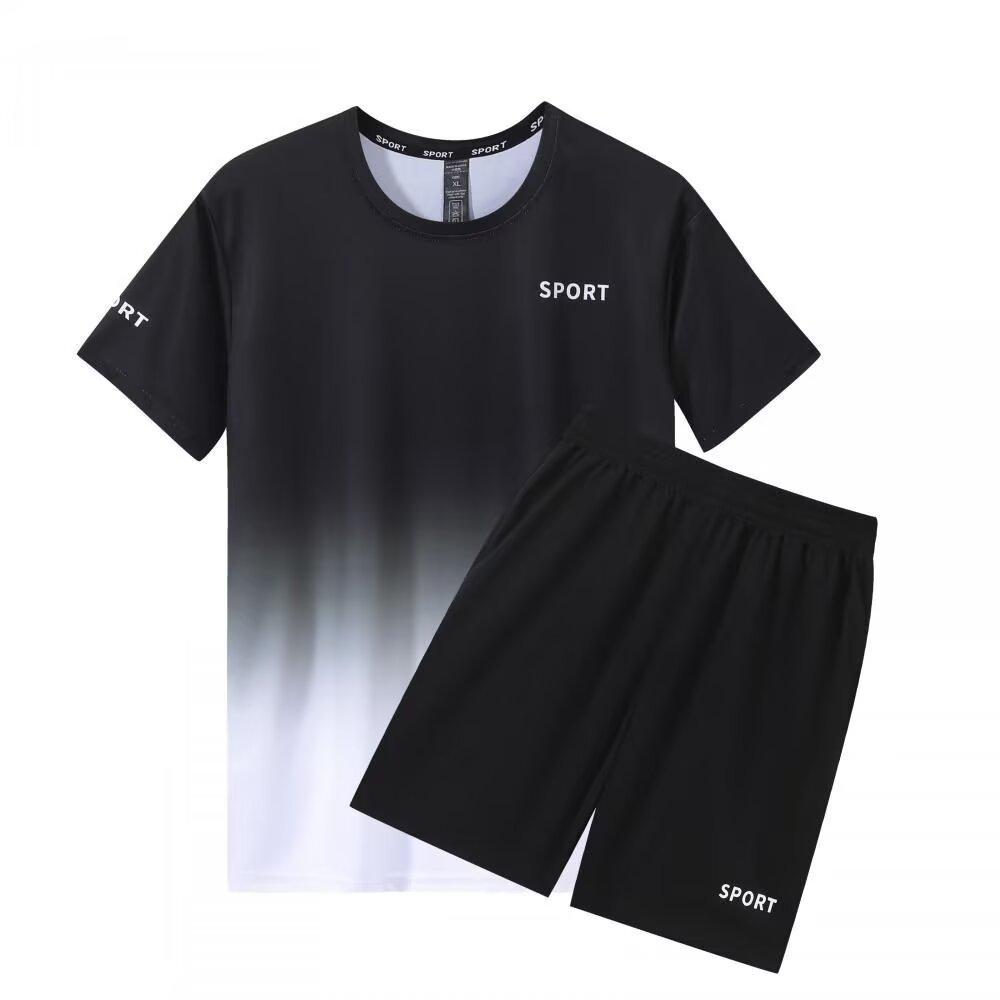 

Gradient Quick-Dry Sports Set: Summer T-Shirt & Shorts for Running & Tennis 5XL чёрный