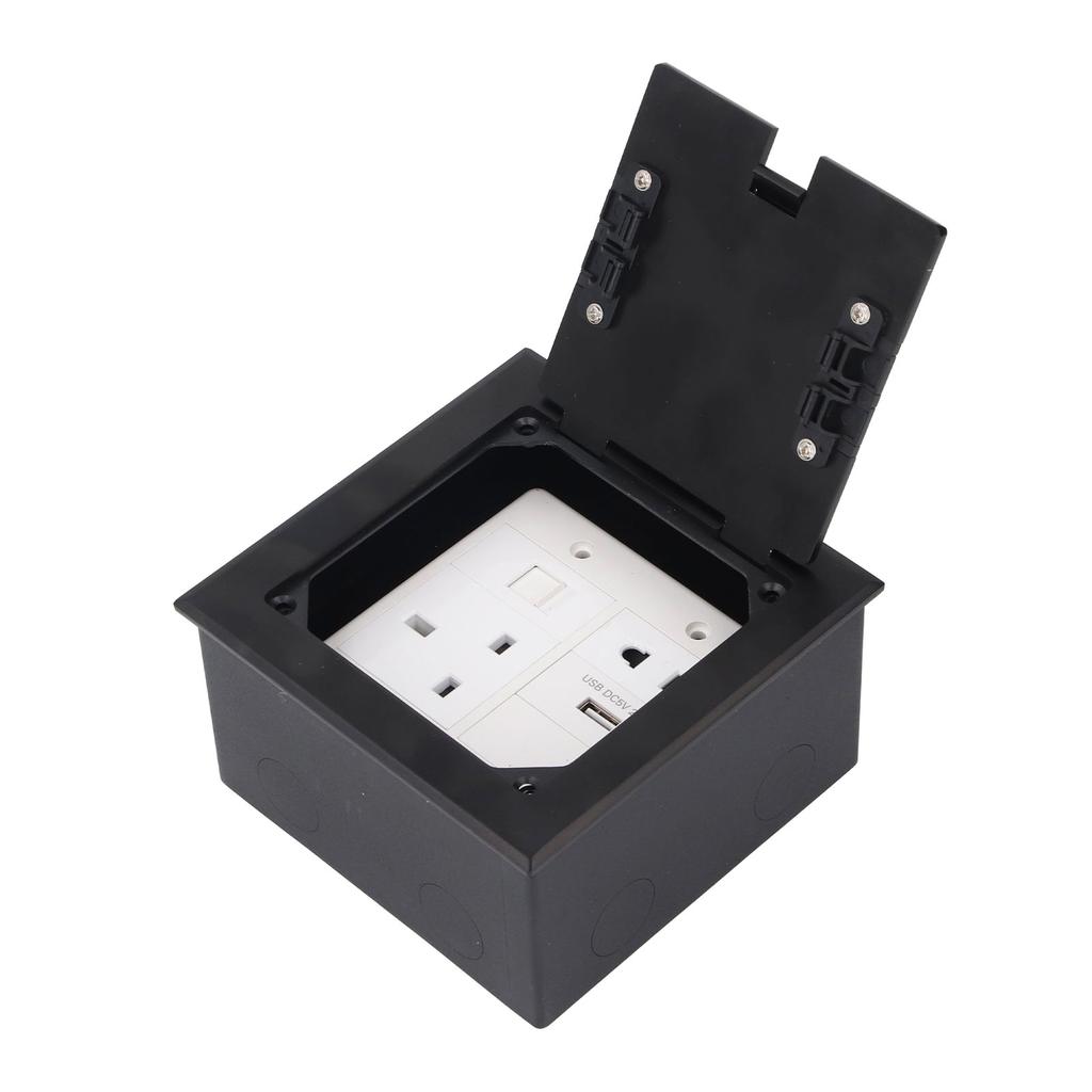 Floor Outlet Black Stainless Steel 16A 3 Prong Universal 2 Holes USB and Computer Port Recessed Floo