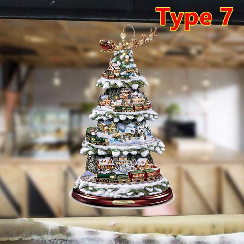 9 tipi di albero di Natale rotante scultura treno decorazioni incolla cristallo ghiacciato albero di Natale vetrofanie decorazioni natalizie per la casa
