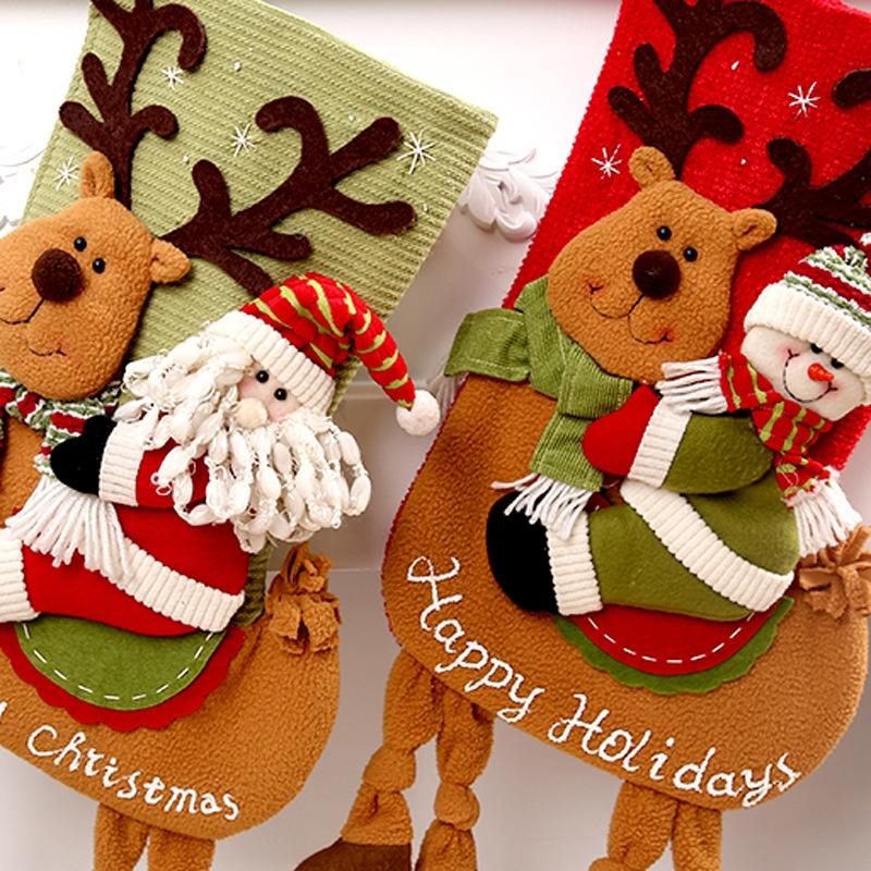 Christmas Decoration Riding Deer Old Man Snowman Gift Socks Children Christmas Gift Socks Window Pendant