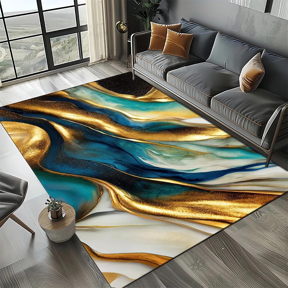 2025 New Style Fashion Marble Black White Gold Stone Carpet Rug for Living Room Bedroom Home Sofa Decoration,Non-slip Floor Mat