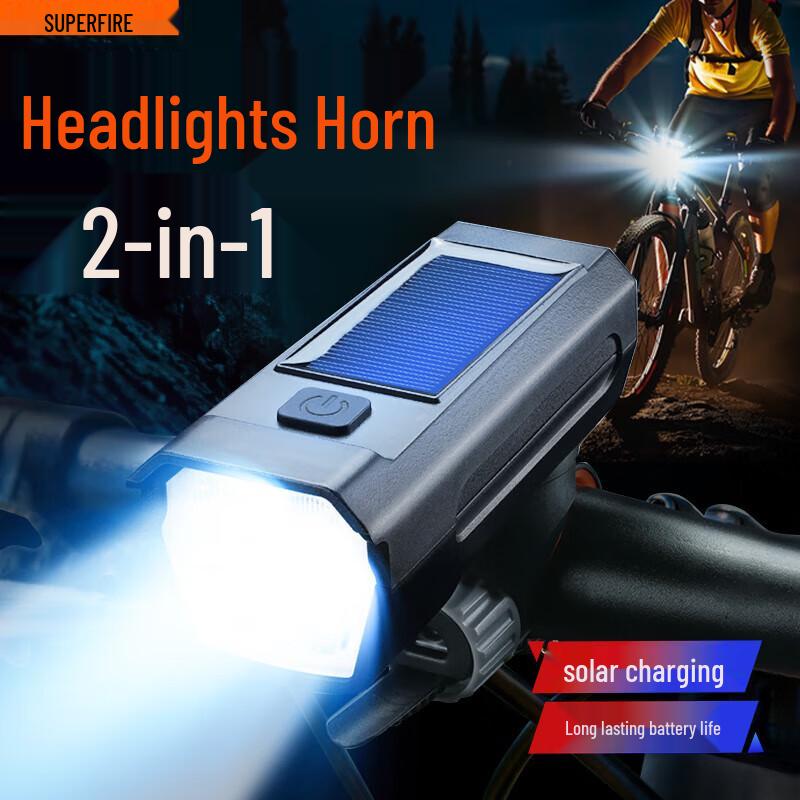 Superfire BL67 Solar-Powered Bicycle Front Light with Horn