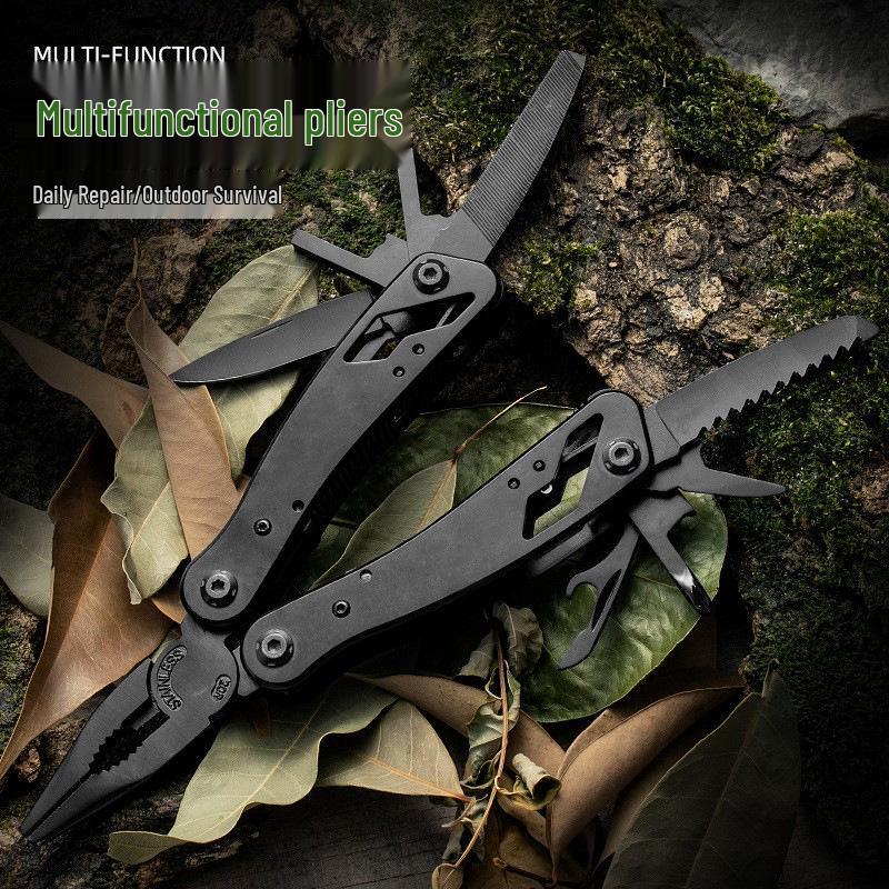 

Мультитул из черненой нержавеющей стали: Уличные мини складные плоскогубцы с телескопическим ножом для использования в экстренных ситуациях