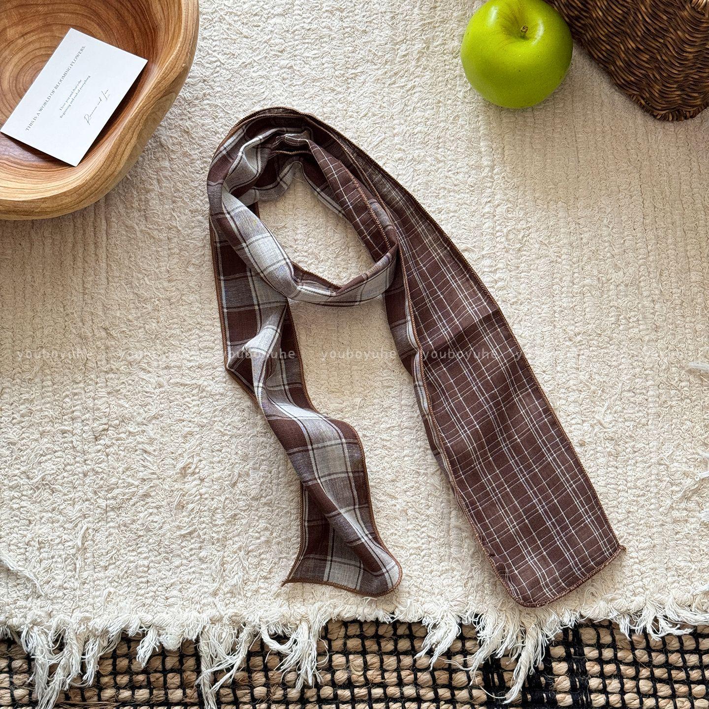 

Женский ретро клетчатый шарф из хлопка и льна - летняя шаль для защиты шеи, модный аксессуар высокого класса