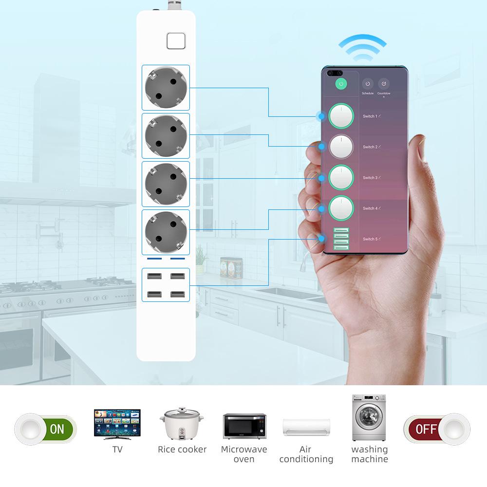 

Європейський стандарт WiFi Розумна розетка-подовжувач з USB-зарядкою Black 1.8M