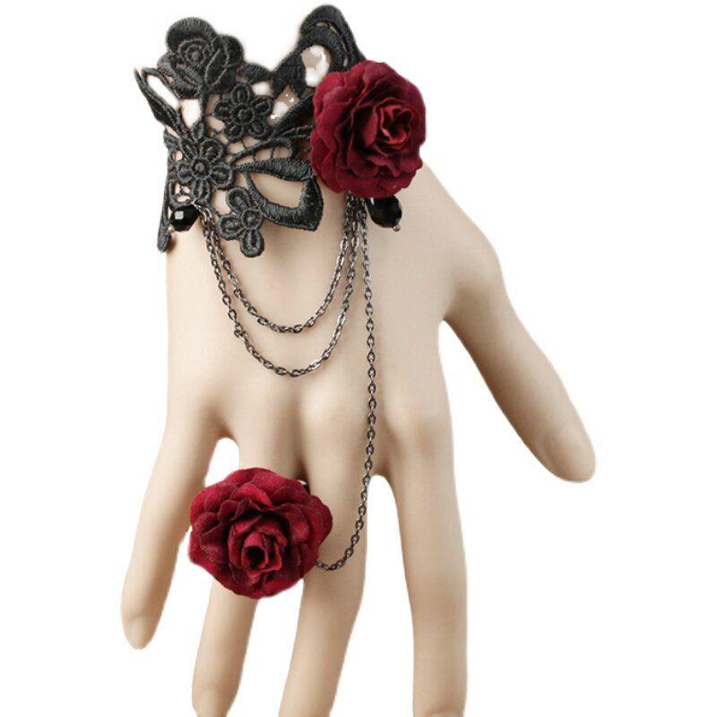 Amy Mi Lace New Accessories Elegant Accessories Flocking Camellia Fashion Finger Ring Retro Lolita Bracelet