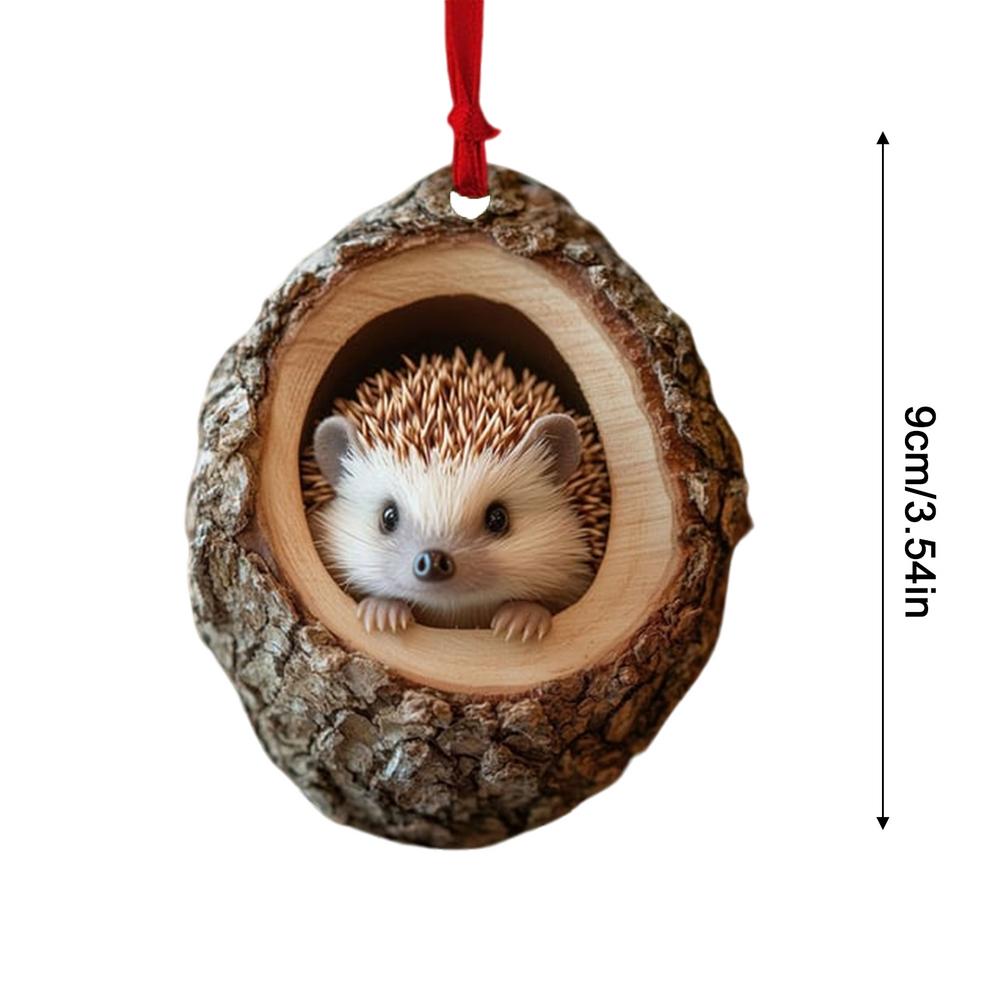 Animal Christmas Ornaments 2D Cute Christmas Acrylic Pendant Animal Raccoon Owl Squirrel Hedgehog Bunny Bird Wildlife Ornaments