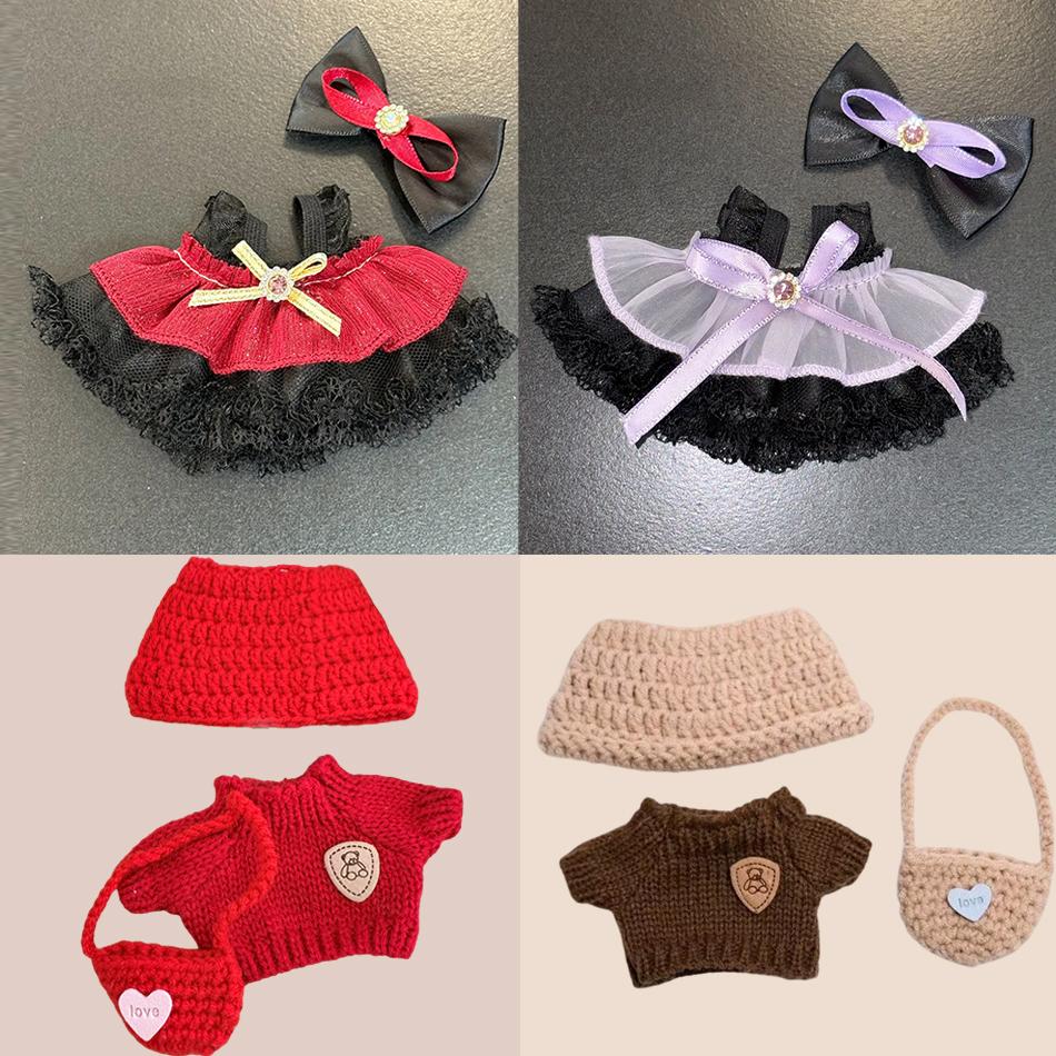 15/17cm Labubu Kleidung für Prinzessin Puffy Rock Spitzen-Unterkleid Krawatte Kopfschmuck 2 Stück/Packung Plüsch-Baumwollpuppe Dess Zubehör Geschenk