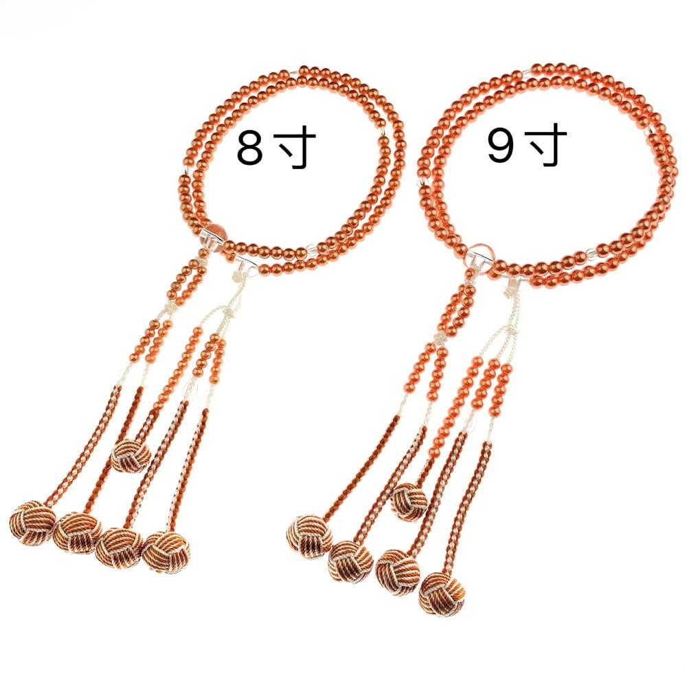 Myorenka Soka Gakkai Prayer SGI Prayer Beads for PC Pearl and Acrylic Crystal Temari Tassel Beads, Women, Medium, Finish, Two-Color (Orange)