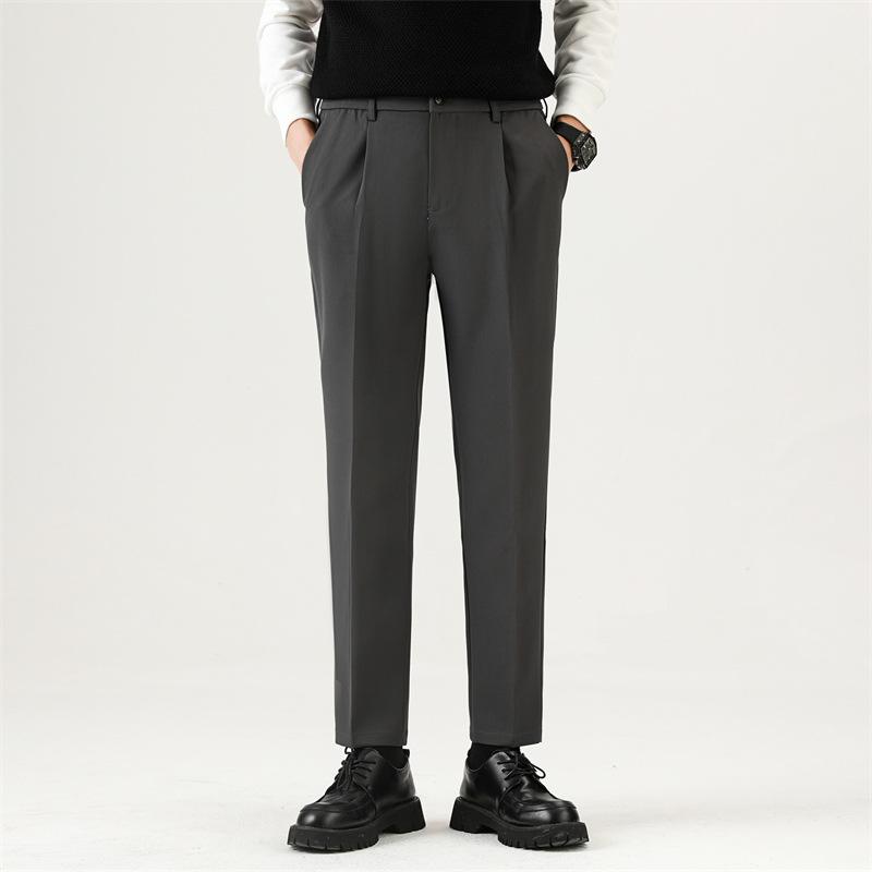 Pants men's spring and autumn repair new drape anti-wrinkle pants men's loose blue solid color straight nine-point casual pants