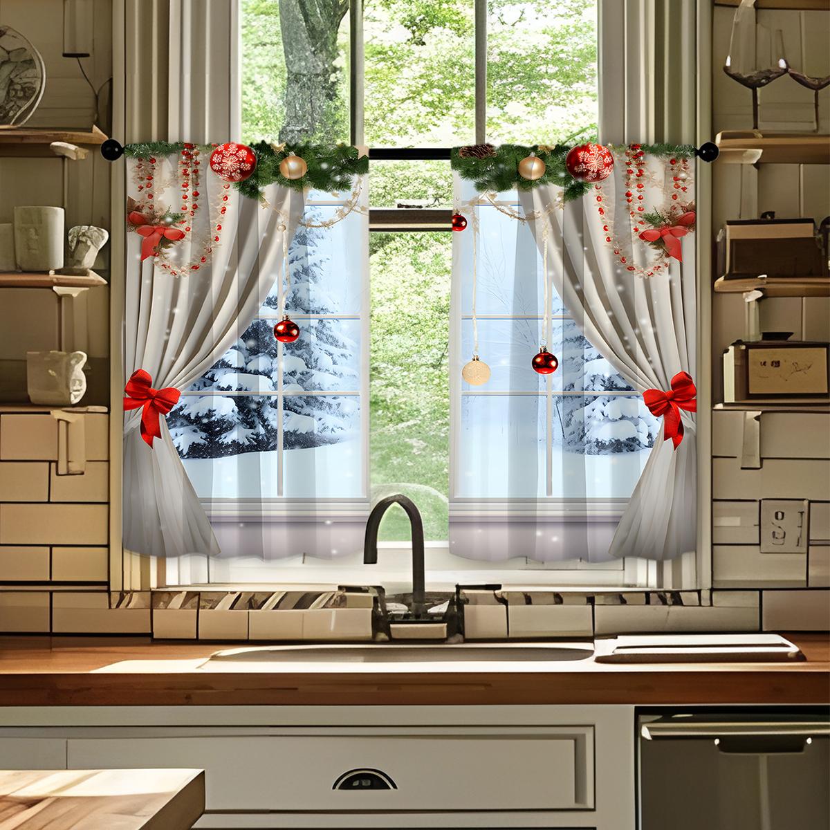 

Christmas Decorative Printed Curtains Decor Design Polyester Suitable Small Windows Kitchen Bedroom Dining Room Easy Install Decoration Holiday Themed W100*H70(CM)-Hooks&1PCS