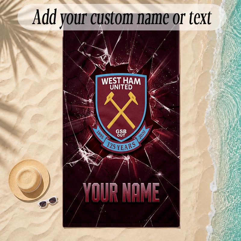 Beach TowelWest Ham United FC Custom Name Text Personalized Soft Towel for Beach Pool Indoor Home Decor Gift